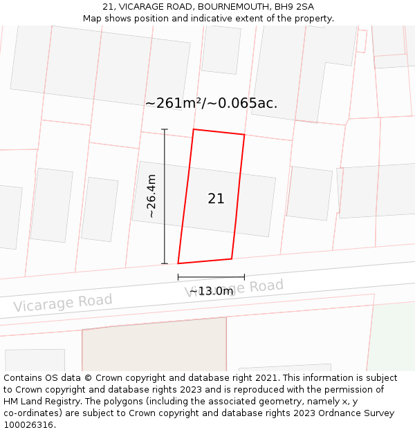 21, VICARAGE ROAD, BOURNEMOUTH, BH9 2SA: Plot and title map