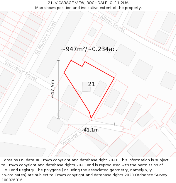 21, VICARAGE VIEW, ROCHDALE, OL11 2UA: Plot and title map
