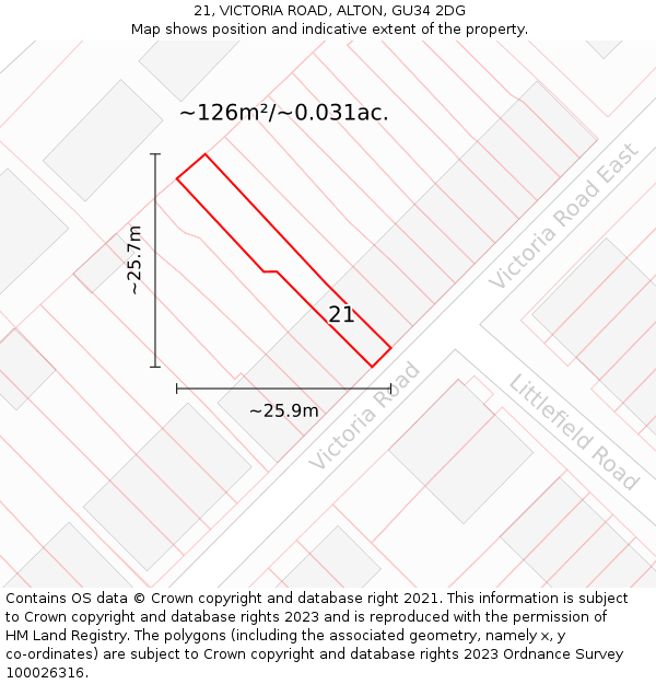 21, VICTORIA ROAD, ALTON, GU34 2DG: Plot and title map