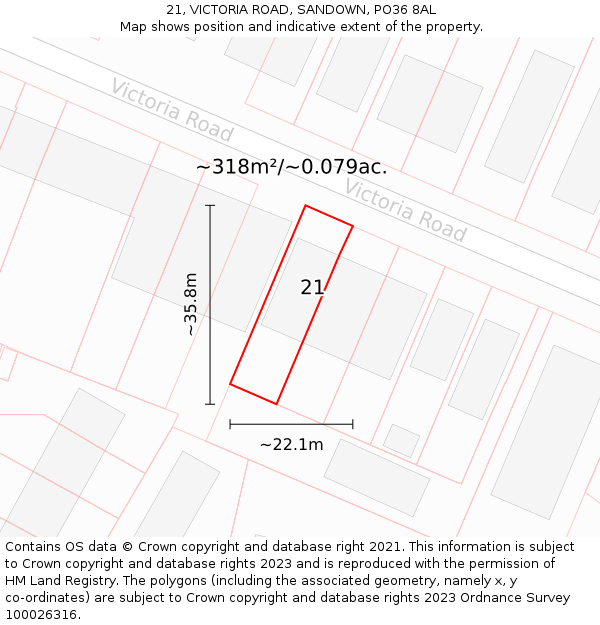 21, VICTORIA ROAD, SANDOWN, PO36 8AL: Plot and title map