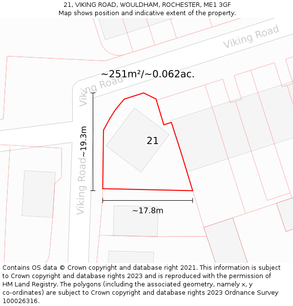 21, VIKING ROAD, WOULDHAM, ROCHESTER, ME1 3GF: Plot and title map