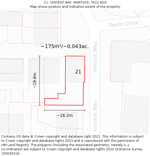 21, VINCENT WAY, MARTOCK, TA12 6DG: Plot and title map
