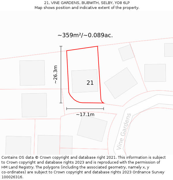 21, VINE GARDENS, BUBWITH, SELBY, YO8 6LP: Plot and title map