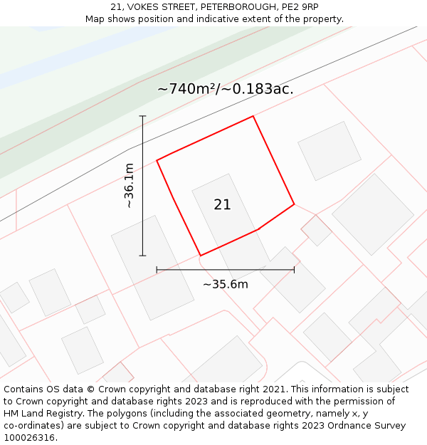 21, VOKES STREET, PETERBOROUGH, PE2 9RP: Plot and title map
