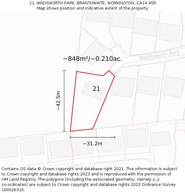 21, WADSWORTH PARK, BRANTHWAITE, WORKINGTON, CA14 4SR: Plot and title map