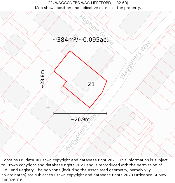 21, WAGGONERS WAY, HEREFORD, HR2 6RJ: Plot and title map