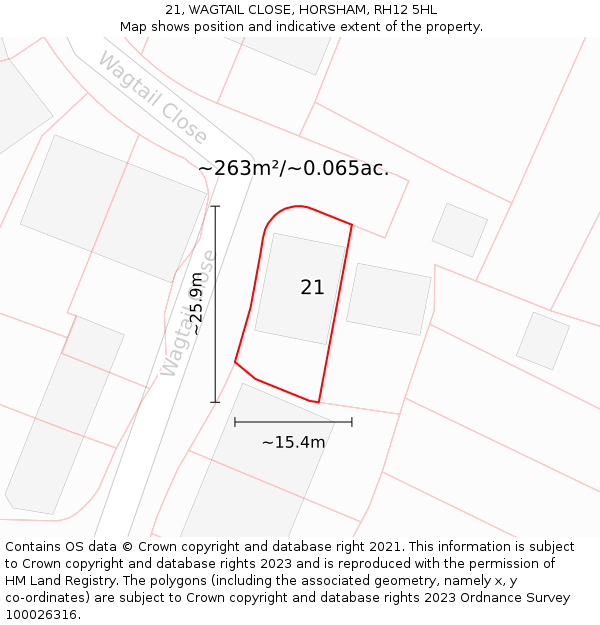 21, WAGTAIL CLOSE, HORSHAM, RH12 5HL: Plot and title map