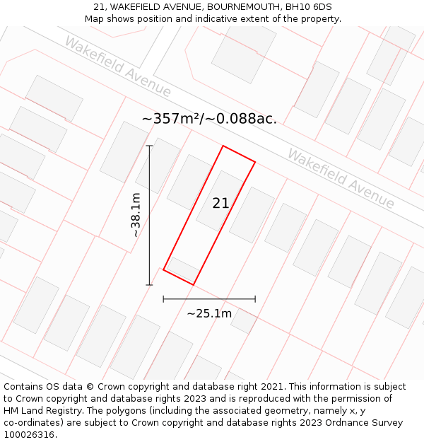 21, WAKEFIELD AVENUE, BOURNEMOUTH, BH10 6DS: Plot and title map