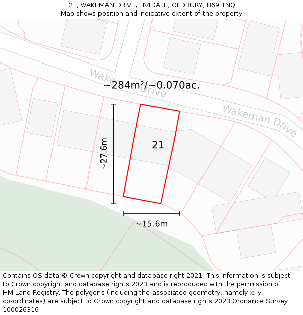 21, WAKEMAN DRIVE, TIVIDALE, OLDBURY, B69 1NQ: Plot and title map