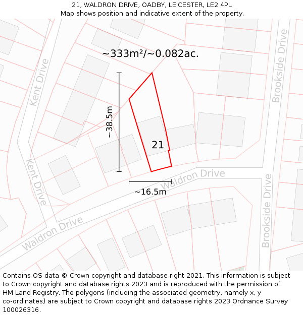 21, WALDRON DRIVE, OADBY, LEICESTER, LE2 4PL: Plot and title map