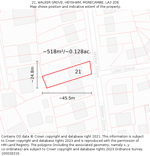 21, WALKER GROVE, HEYSHAM, MORECAMBE, LA3 2DE: Plot and title map