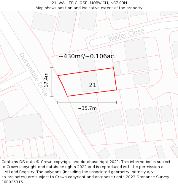 21, WALLER CLOSE, NORWICH, NR7 0RN: Plot and title map