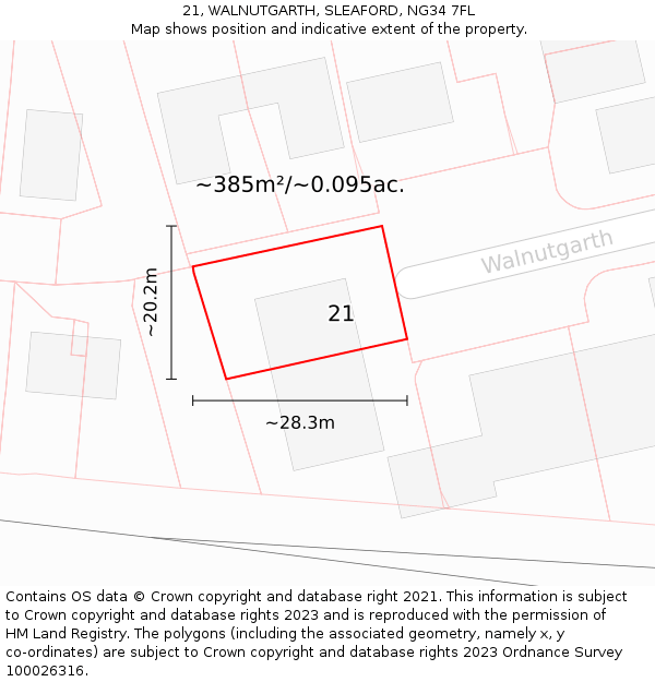 21, WALNUTGARTH, SLEAFORD, NG34 7FL: Plot and title map