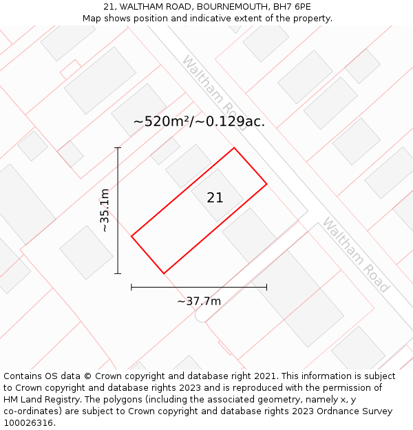 21, WALTHAM ROAD, BOURNEMOUTH, BH7 6PE: Plot and title map