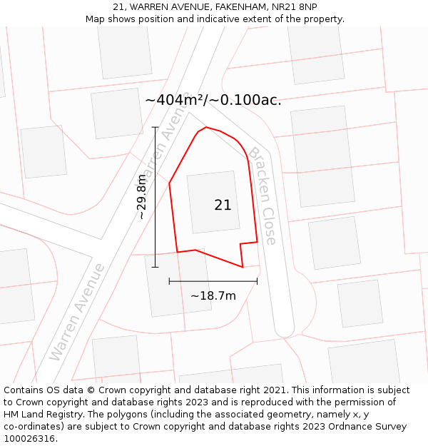 21, WARREN AVENUE, FAKENHAM, NR21 8NP: Plot and title map