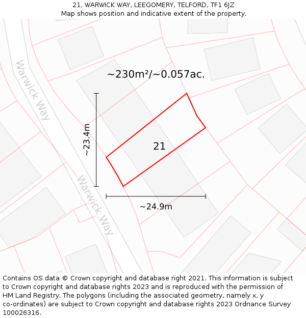 21, WARWICK WAY, LEEGOMERY, TELFORD, TF1 6JZ: Plot and title map