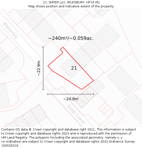 21, WATER LILY, AYLESBURY, HP19 0FJ: Plot and title map