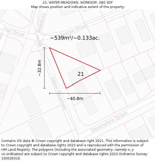 21, WATER MEADOWS, WORKSOP, S80 3DF: Plot and title map