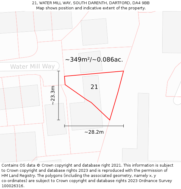 21, WATER MILL WAY, SOUTH DARENTH, DARTFORD, DA4 9BB: Plot and title map