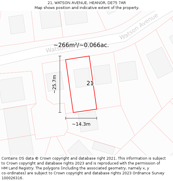 21, WATSON AVENUE, HEANOR, DE75 7AR: Plot and title map