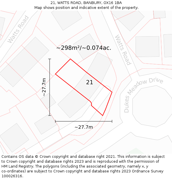 21, WATTS ROAD, BANBURY, OX16 1BA: Plot and title map