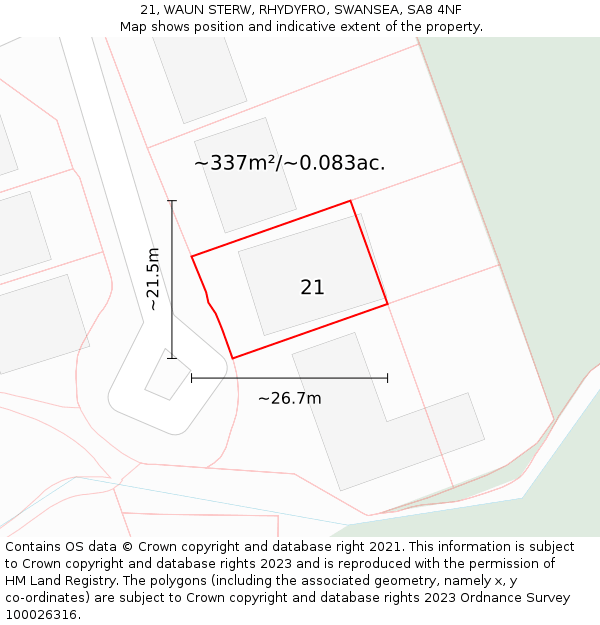 21, WAUN STERW, RHYDYFRO, SWANSEA, SA8 4NF: Plot and title map