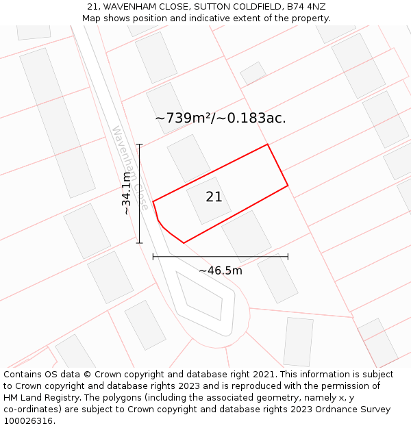 21, WAVENHAM CLOSE, SUTTON COLDFIELD, B74 4NZ: Plot and title map