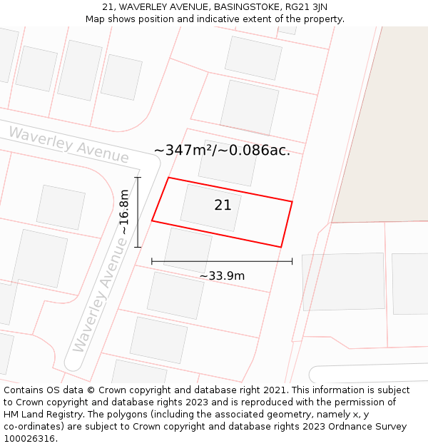 21, WAVERLEY AVENUE, BASINGSTOKE, RG21 3JN: Plot and title map