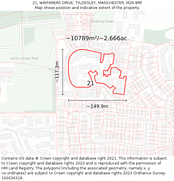 21, WAYFARERS DRIVE, TYLDESLEY, MANCHESTER, M29 8RP: Plot and title map
