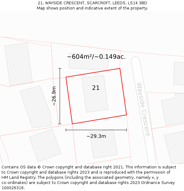 21, WAYSIDE CRESCENT, SCARCROFT, LEEDS, LS14 3BD: Plot and title map