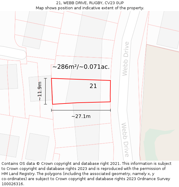 21, WEBB DRIVE, RUGBY, CV23 0UP: Plot and title map