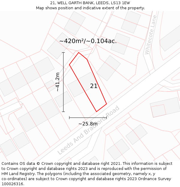 21, WELL GARTH BANK, LEEDS, LS13 1EW: Plot and title map