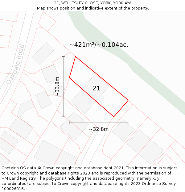 21, WELLESLEY CLOSE, YORK, YO30 4YA: Plot and title map