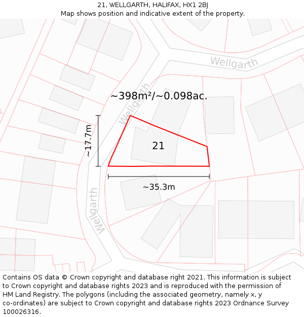 21, WELLGARTH, HALIFAX, HX1 2BJ: Plot and title map