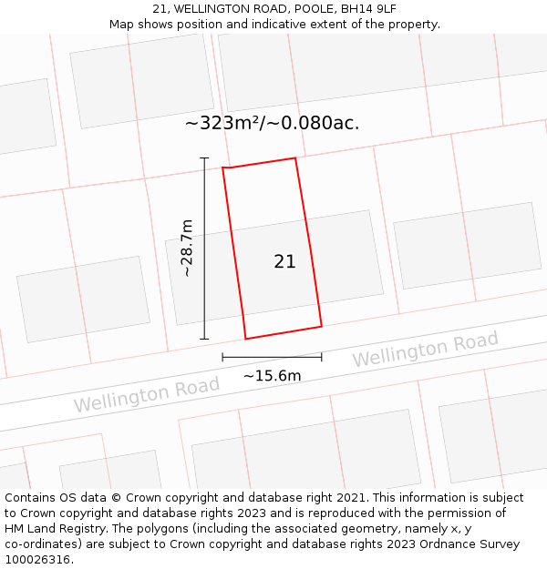 21, WELLINGTON ROAD, POOLE, BH14 9LF: Plot and title map