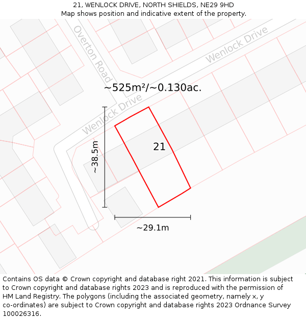 21, WENLOCK DRIVE, NORTH SHIELDS, NE29 9HD: Plot and title map