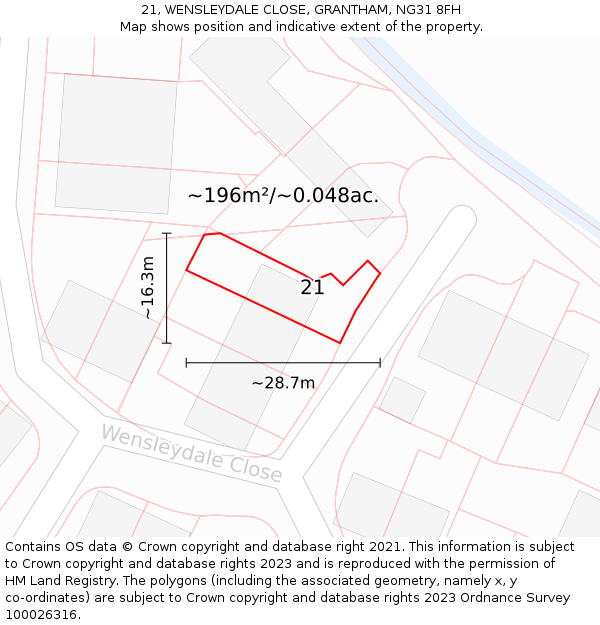 21, WENSLEYDALE CLOSE, GRANTHAM, NG31 8FH: Plot and title map