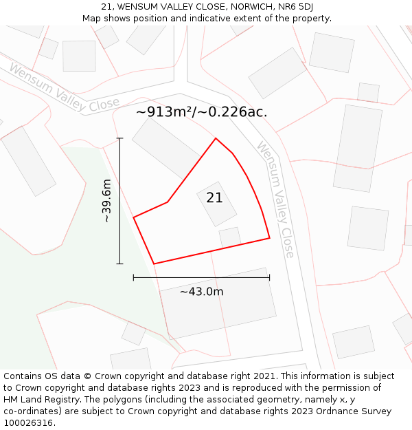 21, WENSUM VALLEY CLOSE, NORWICH, NR6 5DJ: Plot and title map