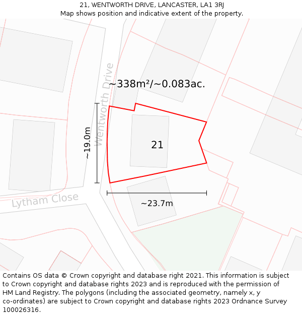 21, WENTWORTH DRIVE, LANCASTER, LA1 3RJ: Plot and title map
