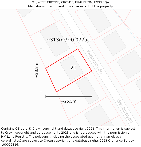 21, WEST CROYDE, CROYDE, BRAUNTON, EX33 1QA: Plot and title map