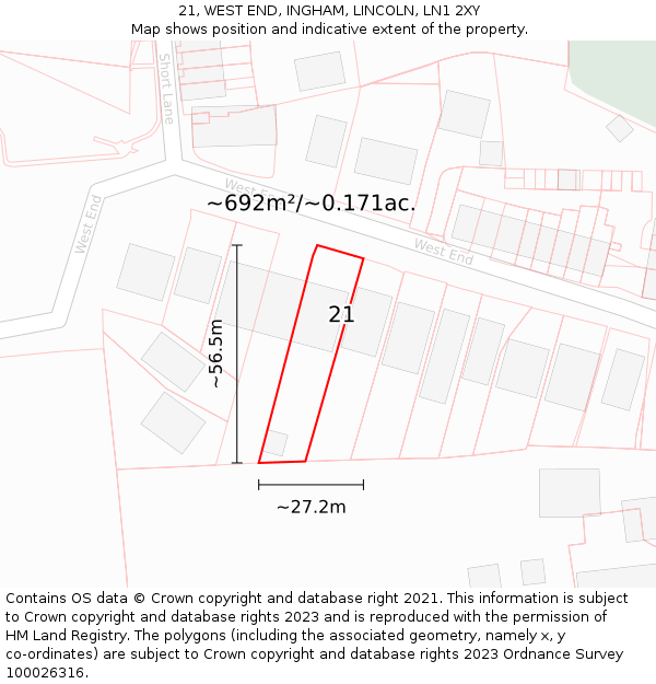 21, WEST END, INGHAM, LINCOLN, LN1 2XY: Plot and title map