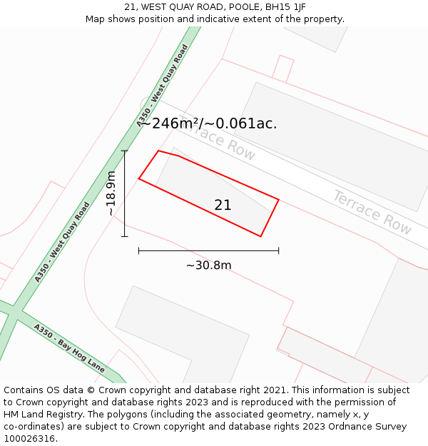 21, WEST QUAY ROAD, POOLE, BH15 1JF: Plot and title map