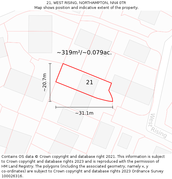 21, WEST RISING, NORTHAMPTON, NN4 0TR: Plot and title map