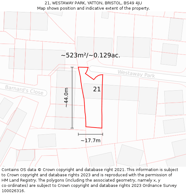 21, WESTAWAY PARK, YATTON, BRISTOL, BS49 4JU: Plot and title map