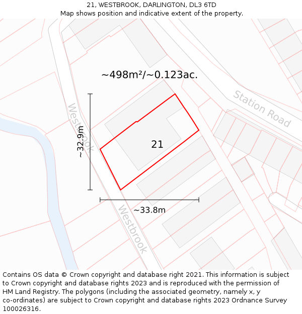 21, WESTBROOK, DARLINGTON, DL3 6TD: Plot and title map