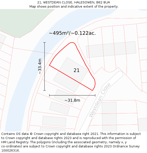 21, WESTDEAN CLOSE, HALESOWEN, B62 8UA: Plot and title map