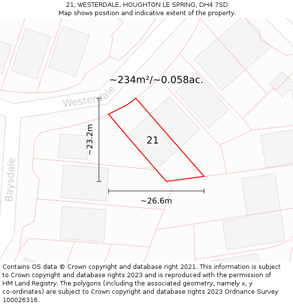 21, WESTERDALE, HOUGHTON LE SPRING, DH4 7SD: Plot and title map