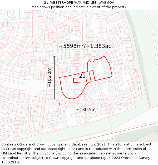 21, WESTERHOPE WAY, WIDNES, WA8 9QA: Plot and title map