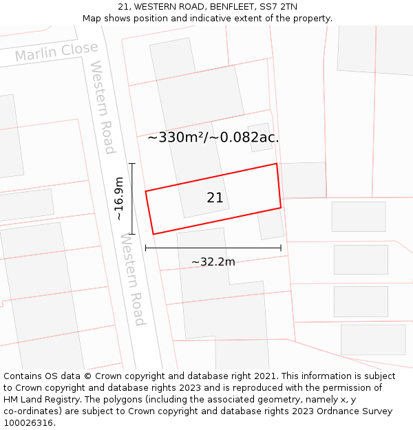 21, WESTERN ROAD, BENFLEET, SS7 2TN: Plot and title map