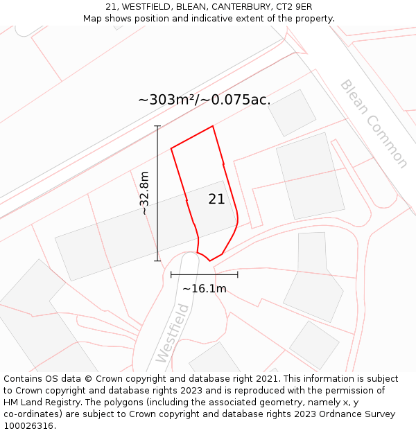 21, WESTFIELD, BLEAN, CANTERBURY, CT2 9ER: Plot and title map